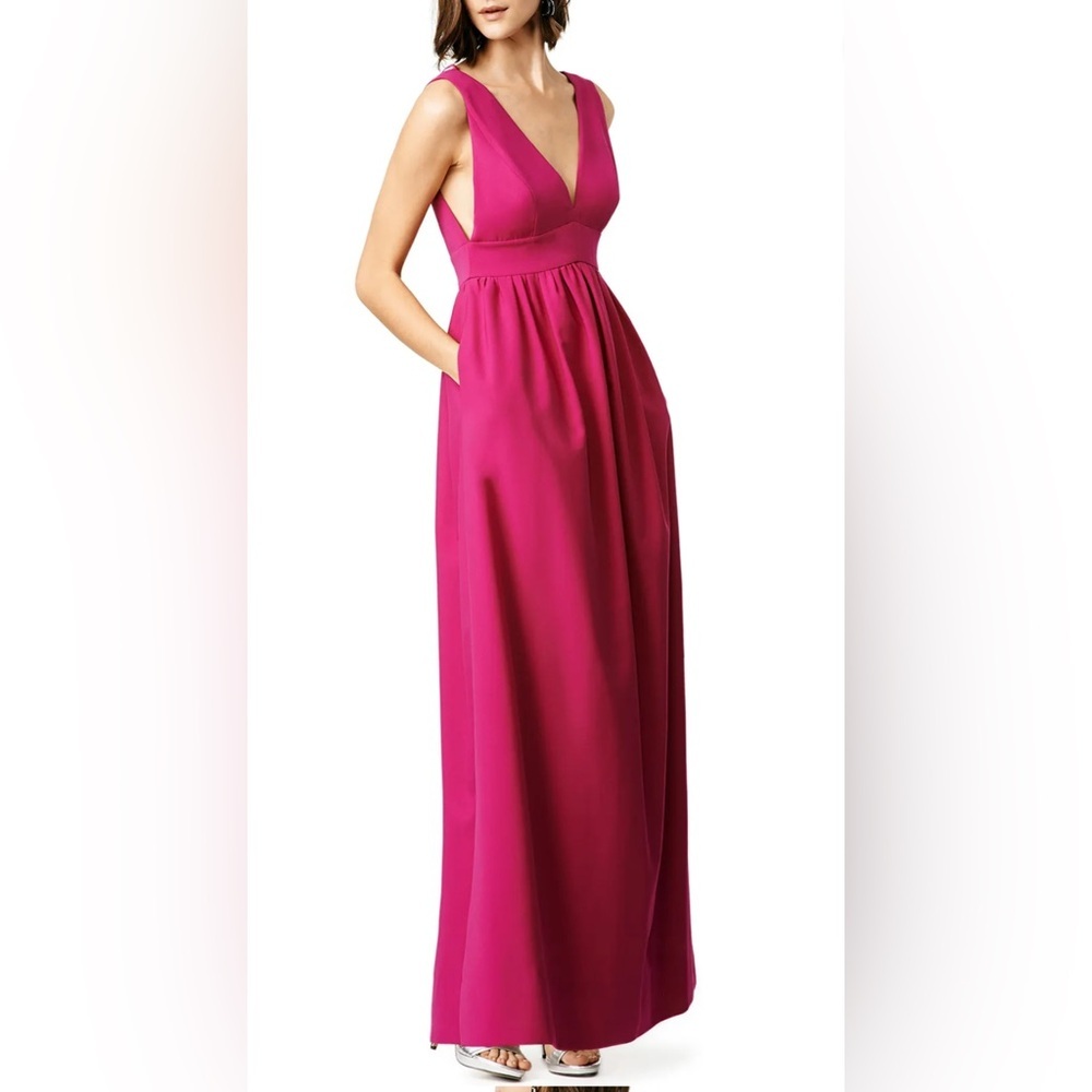 Jill Stuart Dayglo Magenta Pink Maxi Side Pocket Sleeveless V-Neck Gown EUC Sz 2